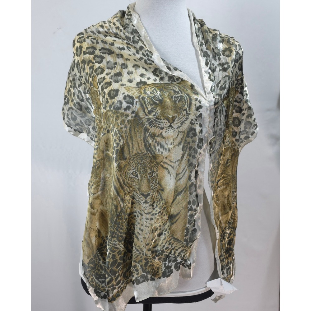 Symphony Scarfs Wrap Tiger Leopard Print Tan 14 X 67 Maximalist Italy